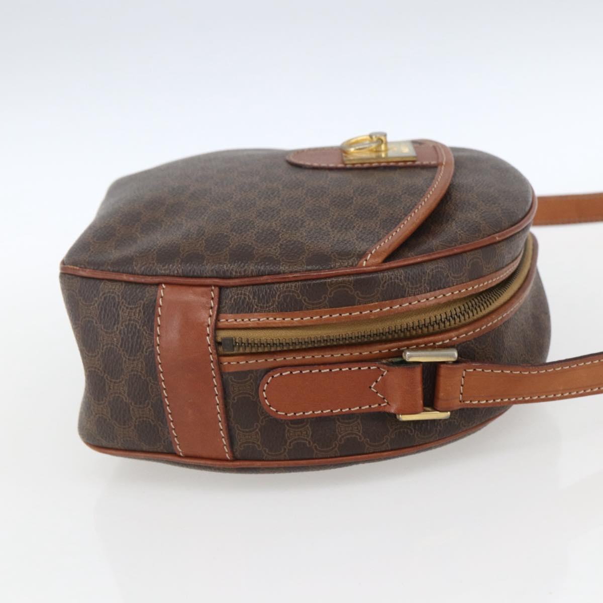 CELINE Macadam Canvas Shoulder Bag PVC Leather Brown Gold Auth 164800