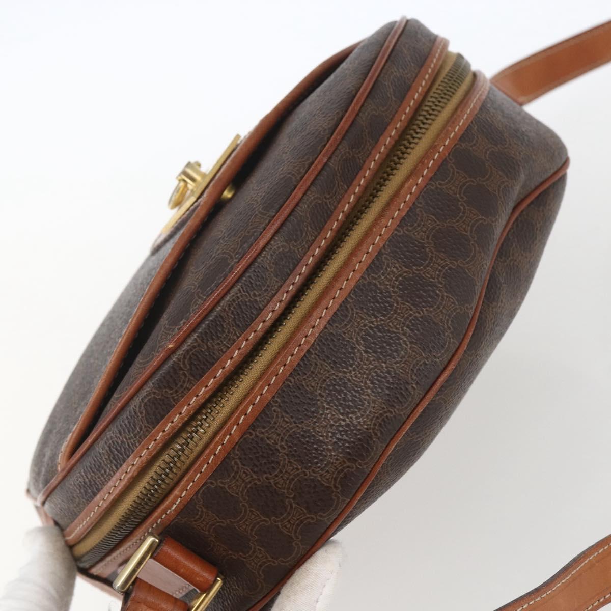 CELINE Macadam Canvas Shoulder Bag PVC Leather Brown Gold Auth 164800