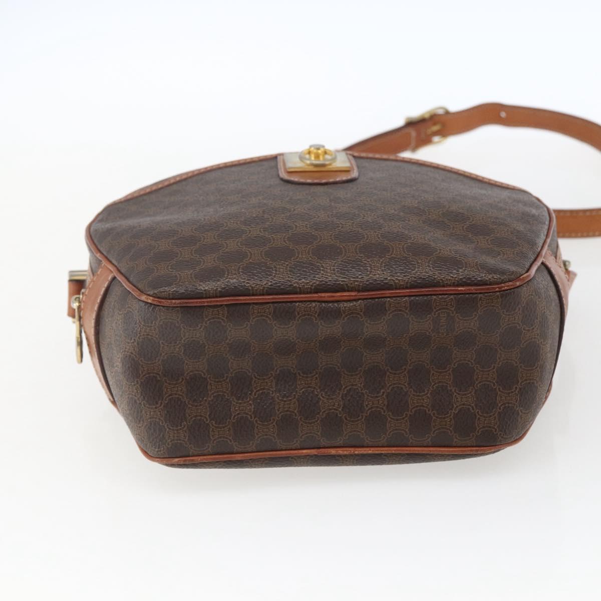 CELINE Macadam Canvas Shoulder Bag PVC Leather Brown Gold Auth 164800