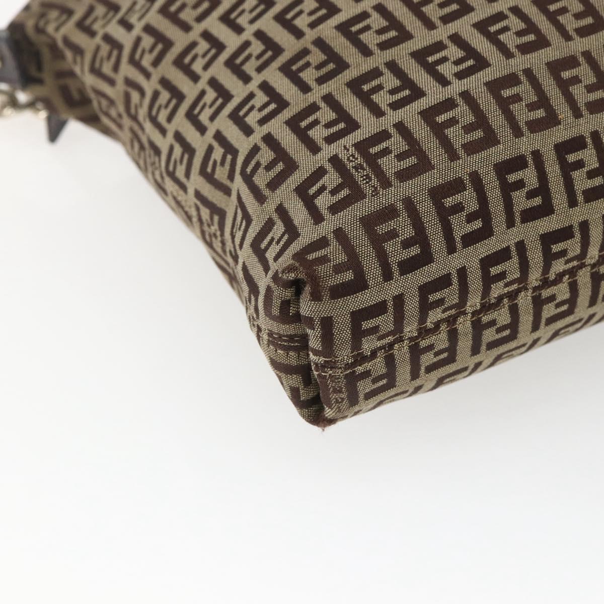 FENDI Zucchino Canvas Shoulder Bag Beige Gold Auth 164816