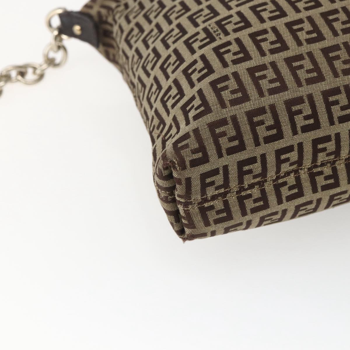 FENDI Zucchino Canvas Shoulder Bag Beige Gold Auth 164816