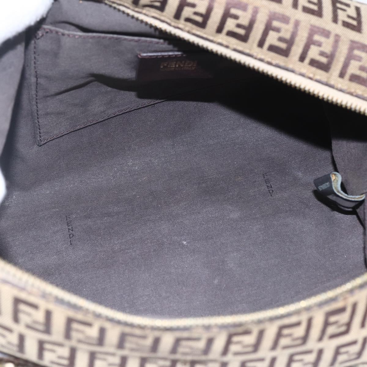 FENDI Zucchino Canvas Shoulder Bag Beige Gold Auth 164816