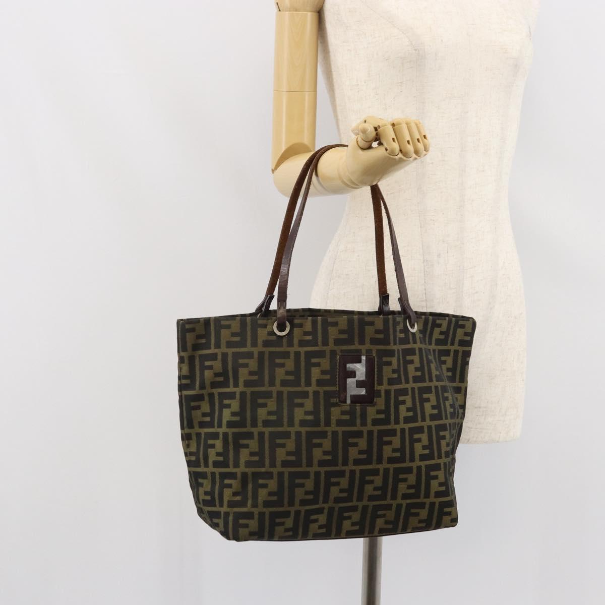 FENDI Zucca Canvas Tote Bag Black Brown Auth 164817