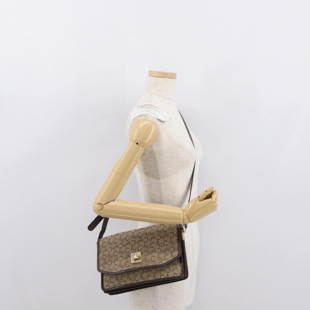 CELINE C Sulky Shoulder Bag Canvas Beige Gold Auth 164819