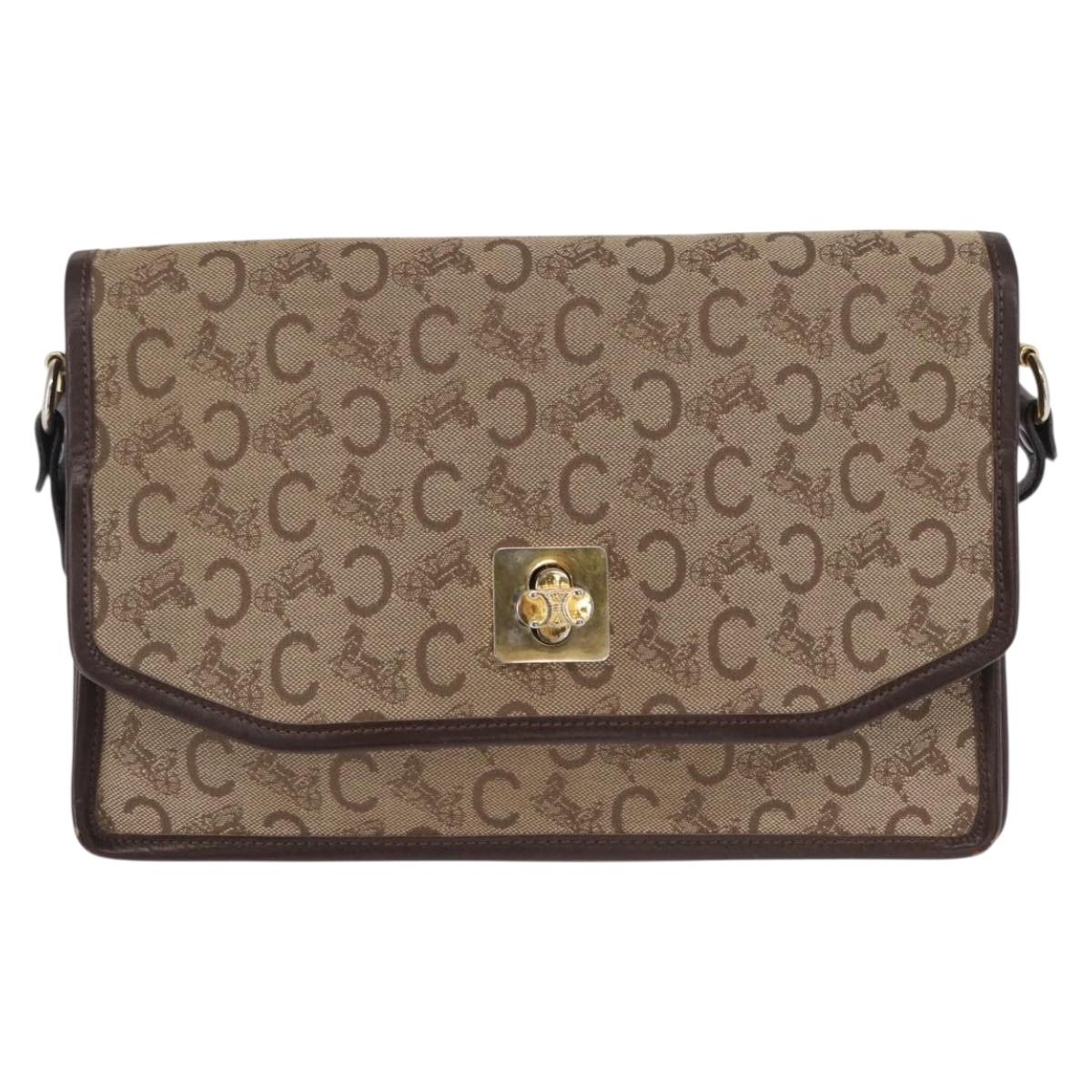 CELINE C Sulky Shoulder Bag Canvas Beige Gold Auth 164819