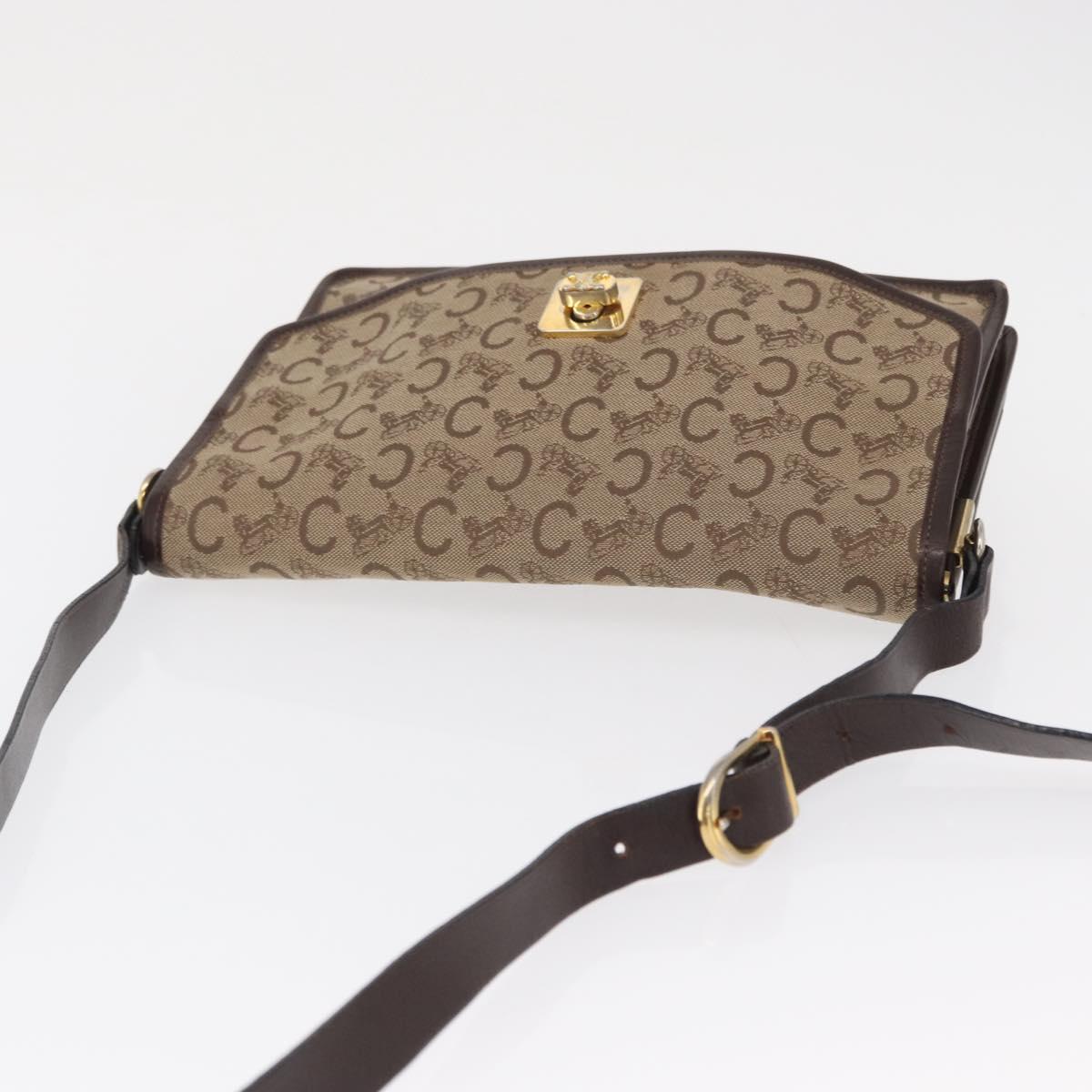 CELINE C Sulky Shoulder Bag Canvas Beige Gold Auth 164819