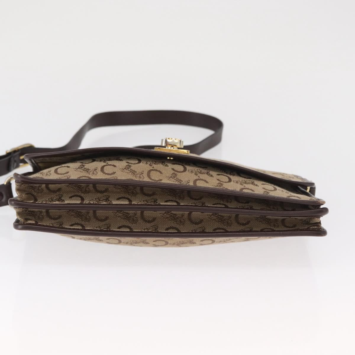 CELINE C Sulky Shoulder Bag Canvas Beige Gold Auth 164819