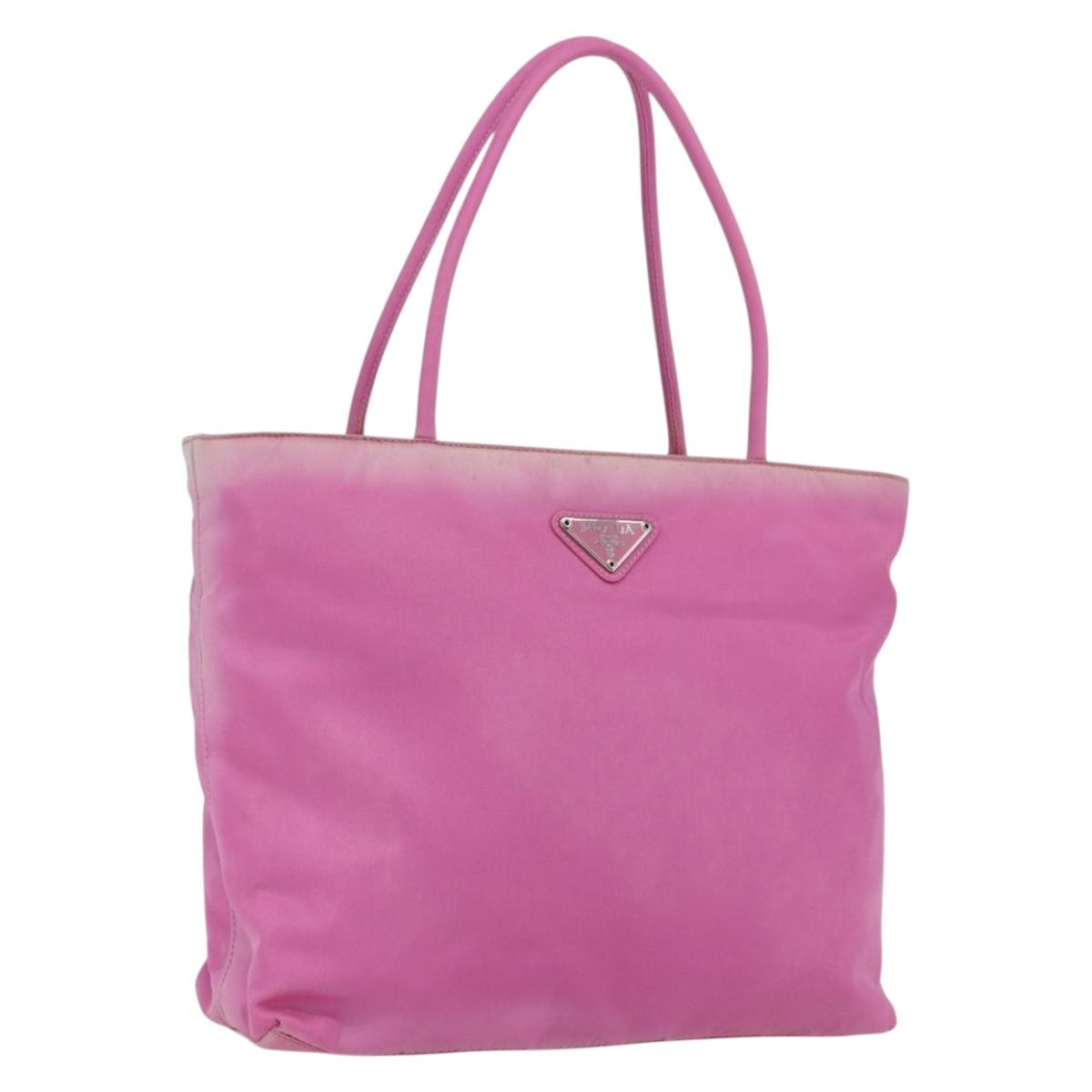 PRADA Tote Bag Nylon Pink Silver Auth 164823