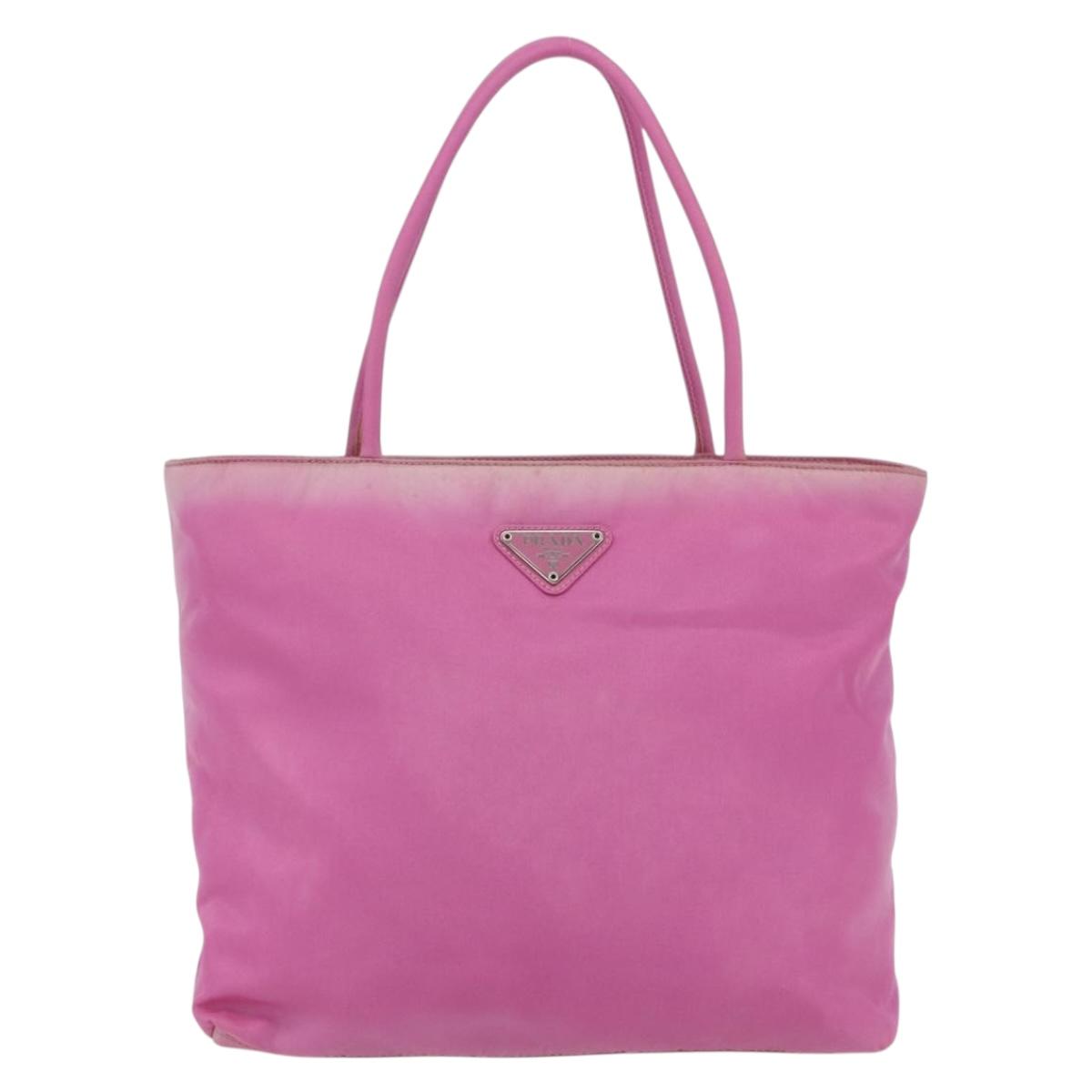 PRADA Tote Bag Nylon Pink Silver Auth 164823