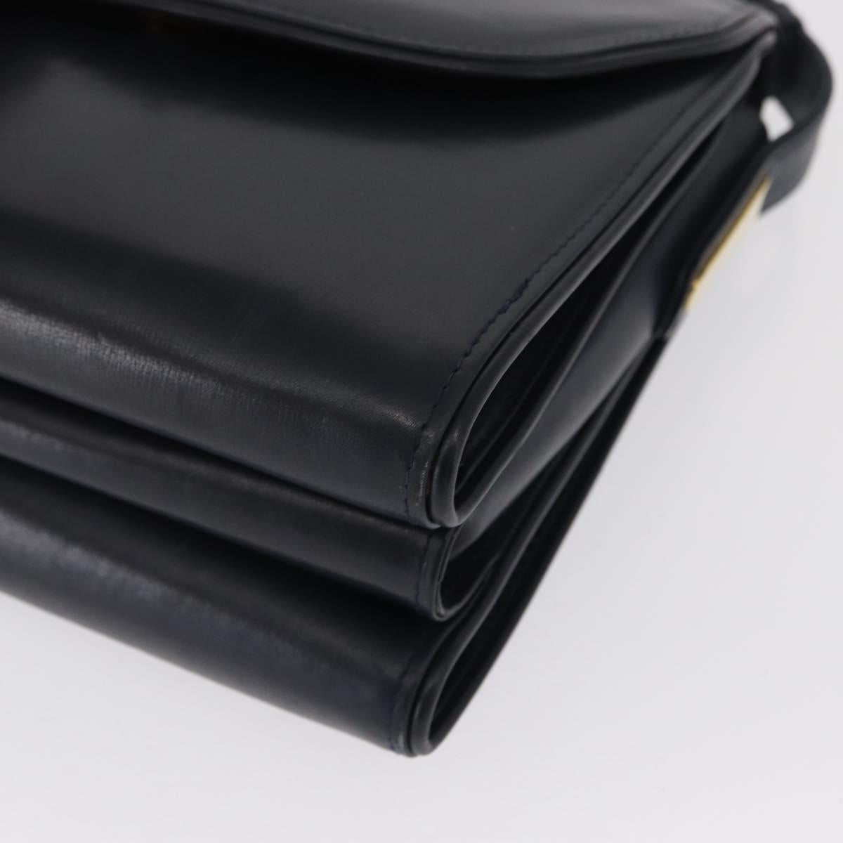 GUCCI Shoulder Bag Leather Navy Gold Auth 164825