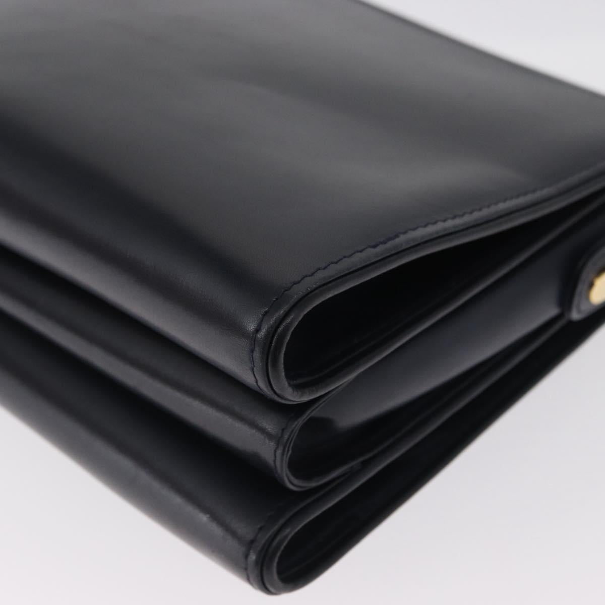 GUCCI Shoulder Bag Leather Navy Gold Auth 164825