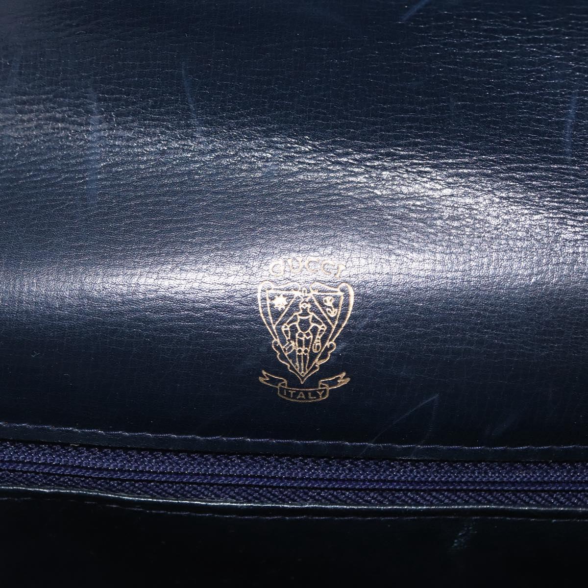 GUCCI Shoulder Bag Leather Navy Gold Auth 164825