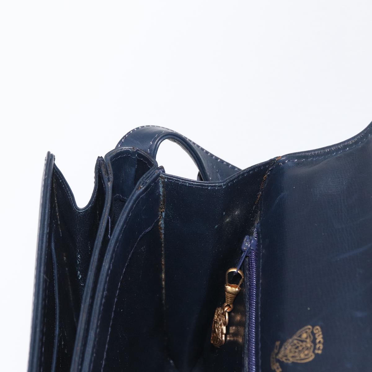 GUCCI Shoulder Bag Leather Navy Gold Auth 164825
