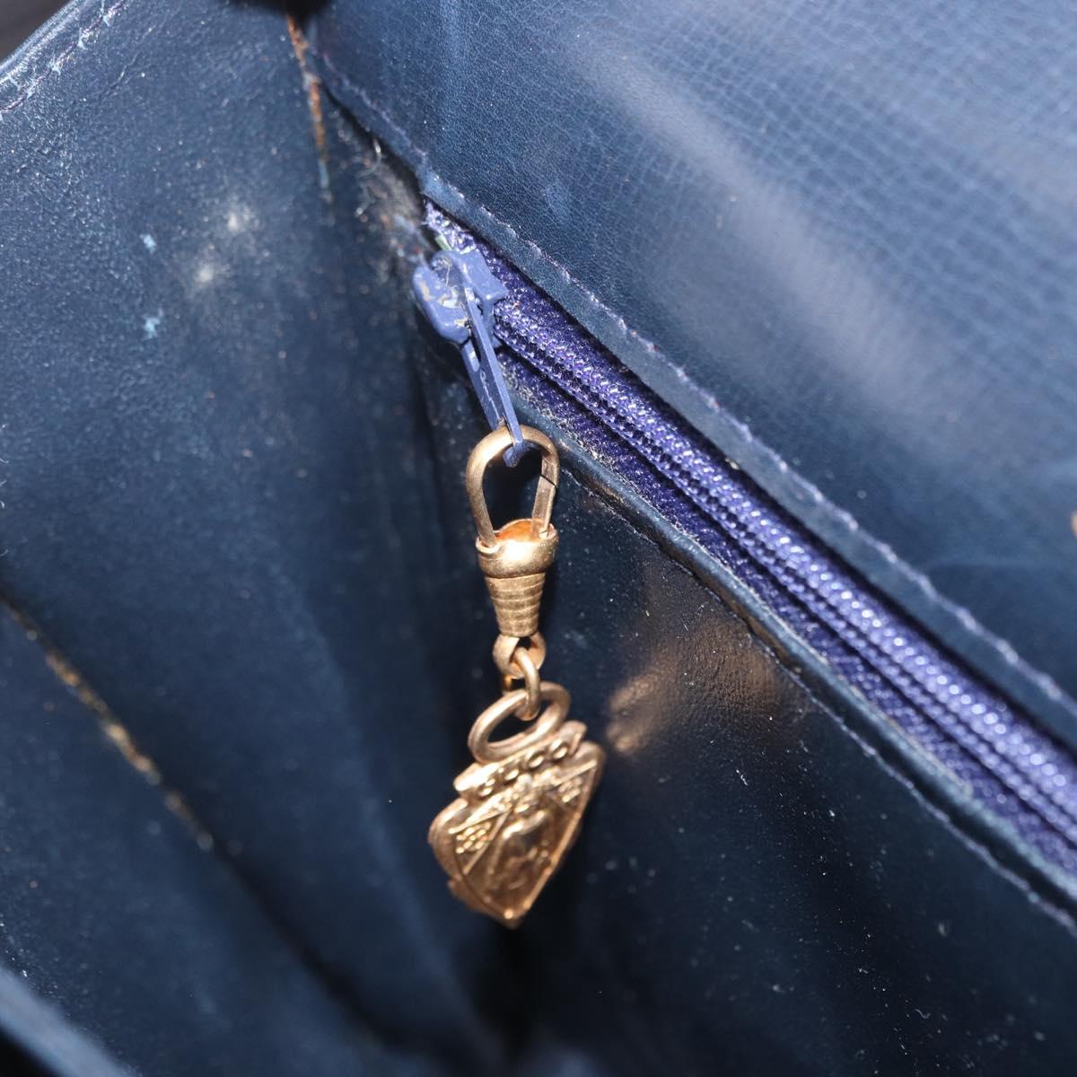 GUCCI Shoulder Bag Leather Navy Gold Auth 164825