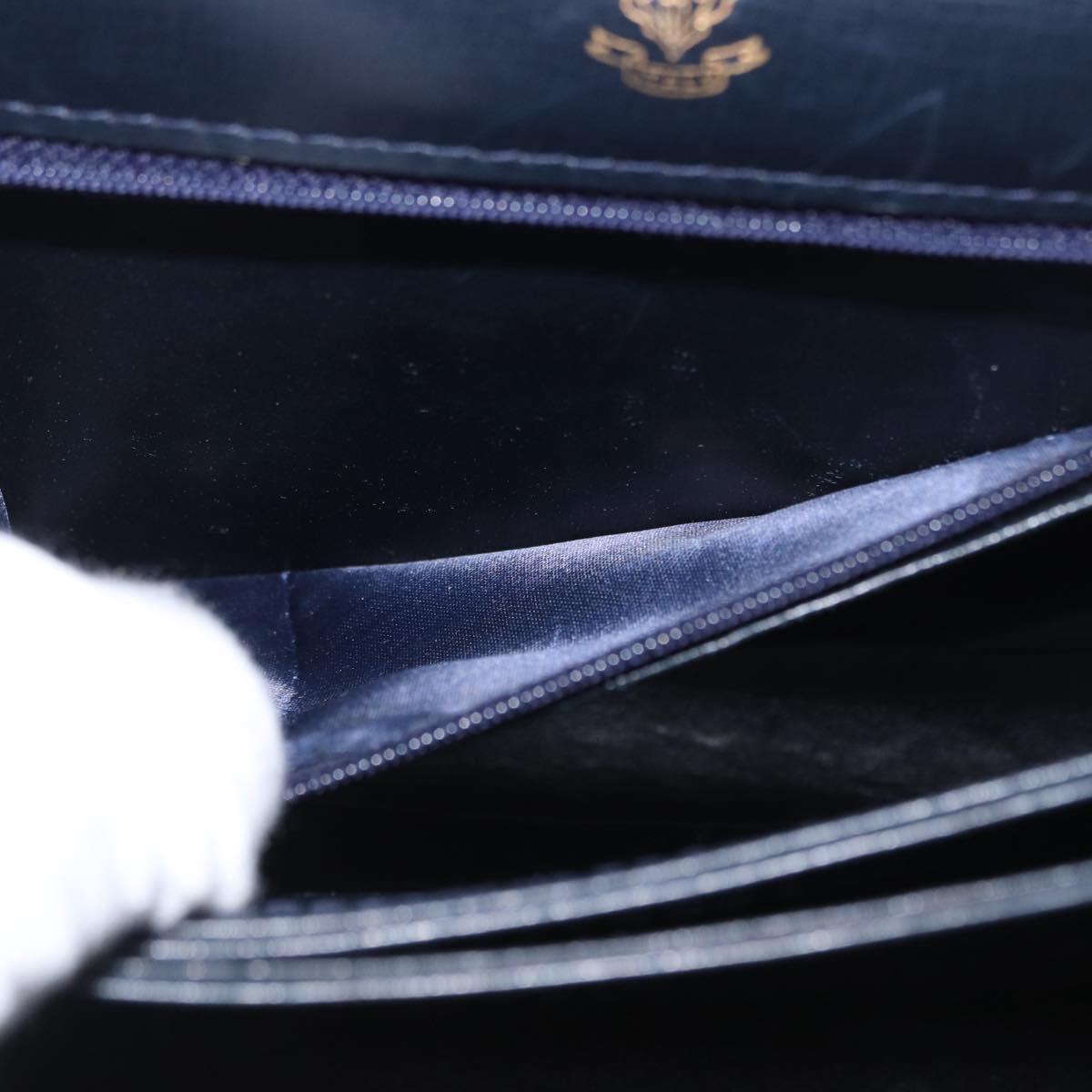 GUCCI Shoulder Bag Leather Navy Gold Auth 164825