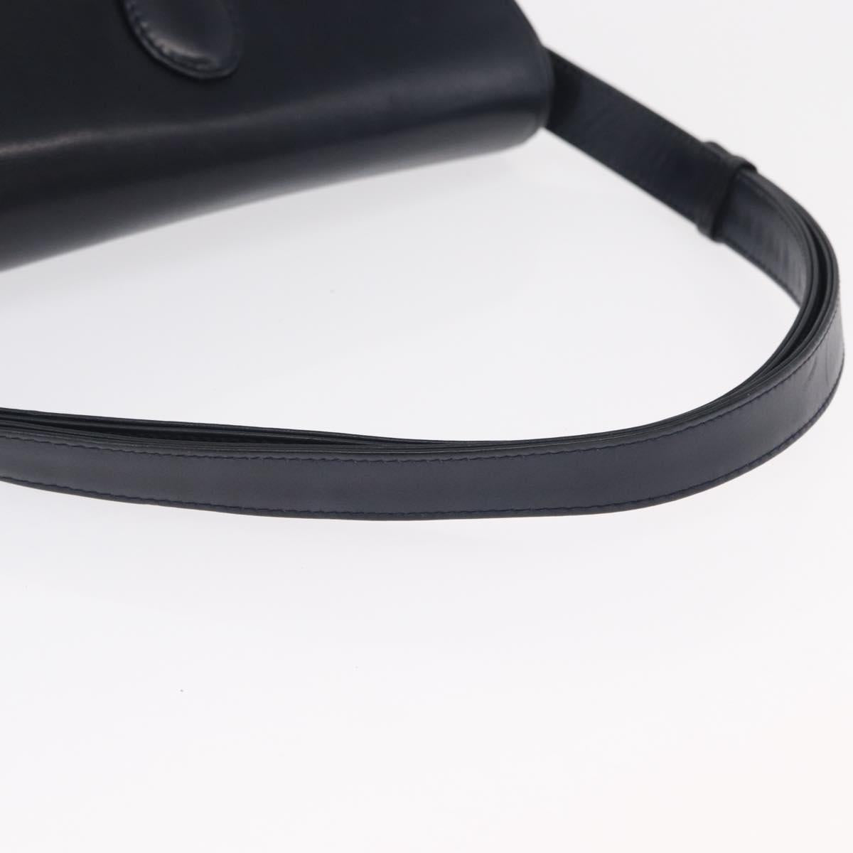 GUCCI Shoulder Bag Leather Navy Gold Auth 164825