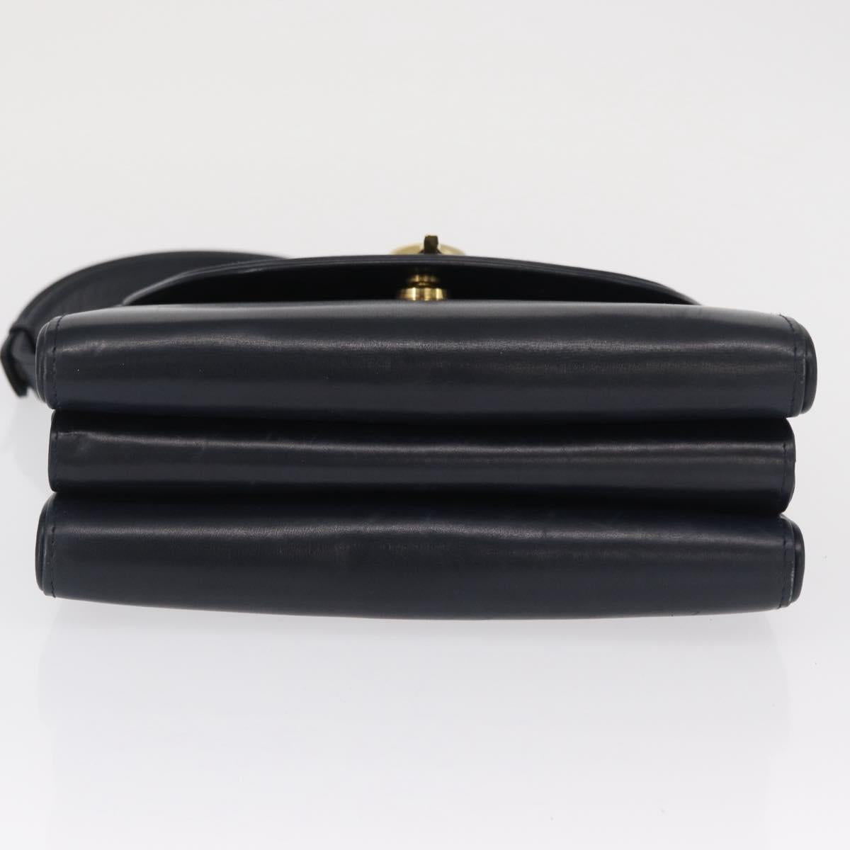 GUCCI Shoulder Bag Leather Navy Gold Auth 164825