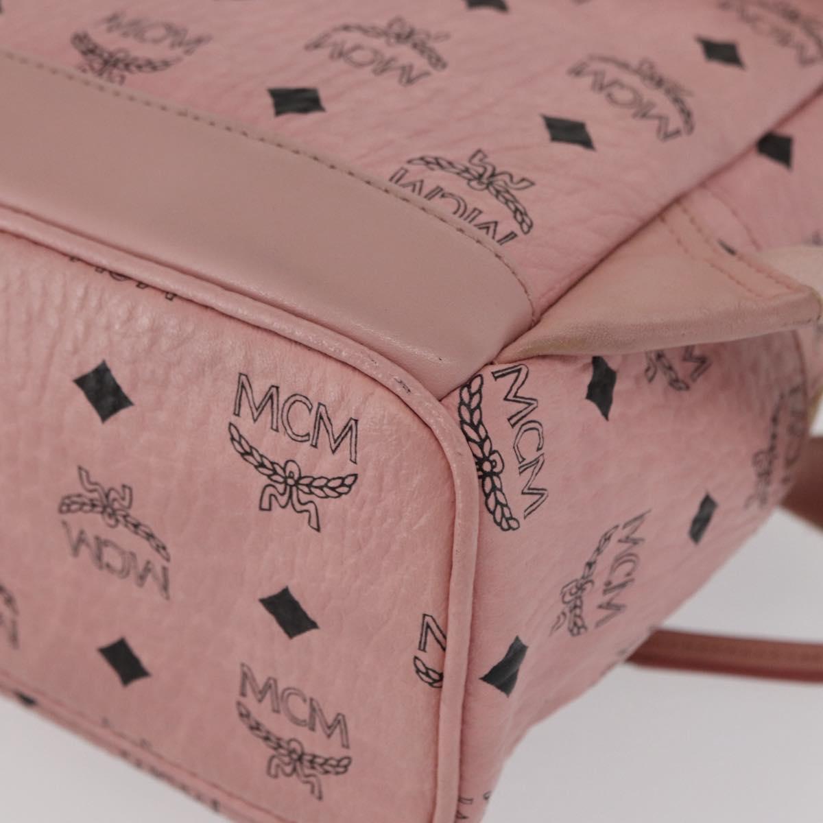MCM Vicetos Logogram Backpack PVC Leather Pink Gold Auth 164828