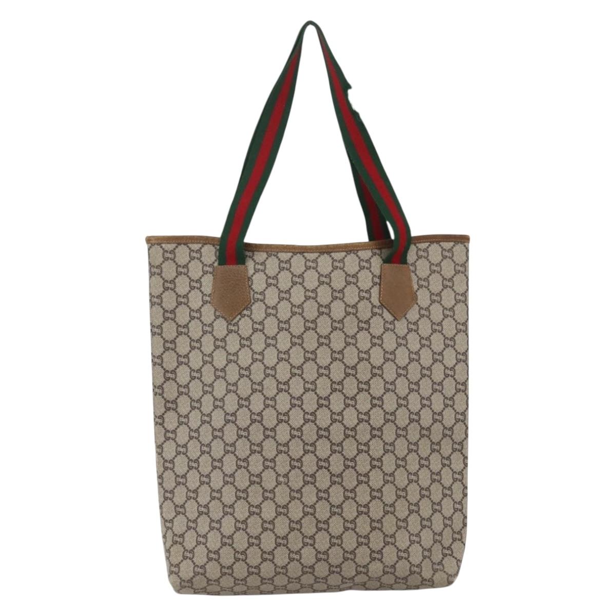 GUCCI GG Plus Supreme Web Sherry Line Tote Bag PVC Beige Gold Auth 164831
