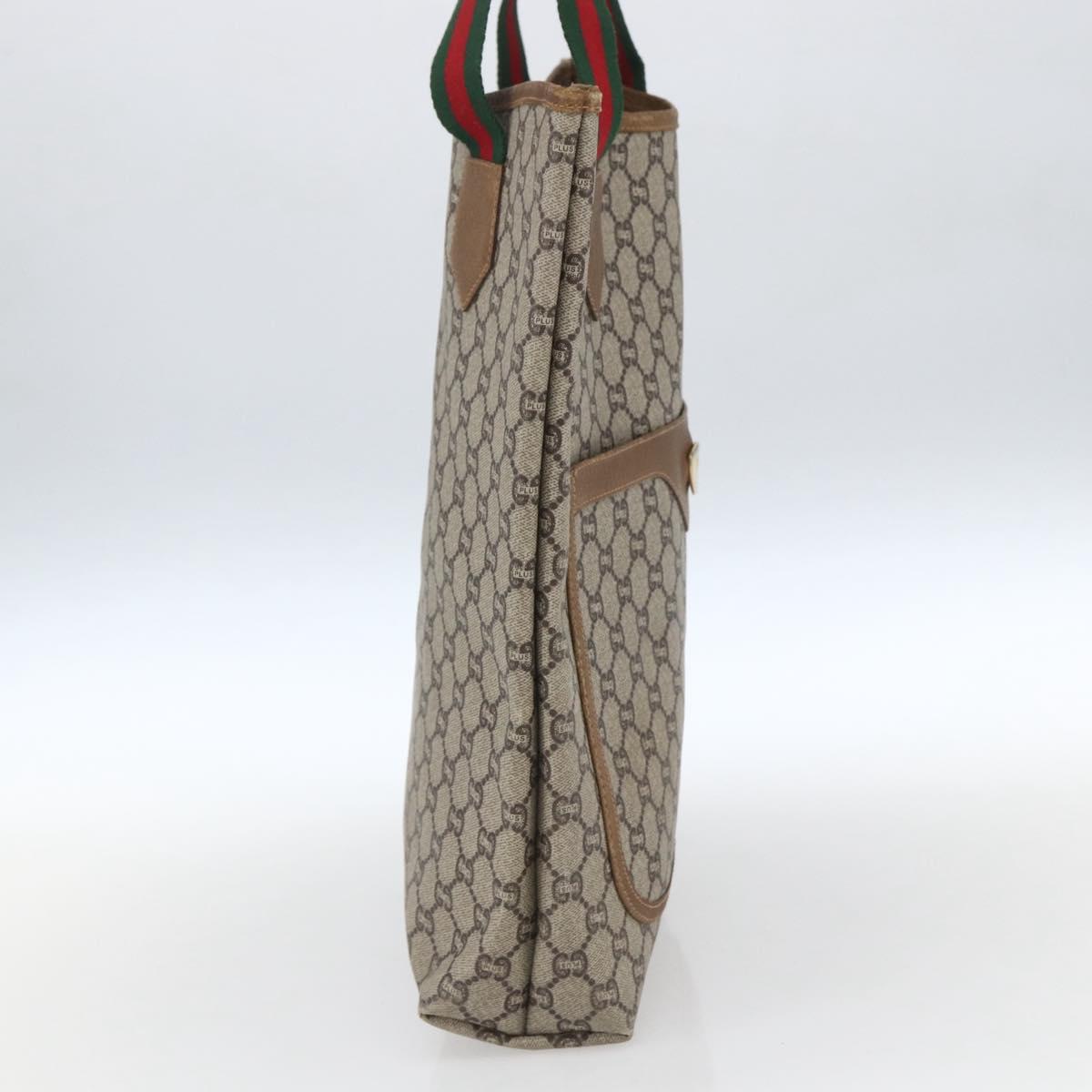 GUCCI GG Plus Supreme Web Sherry Line Tote Bag PVC Beige Gold Auth 164831