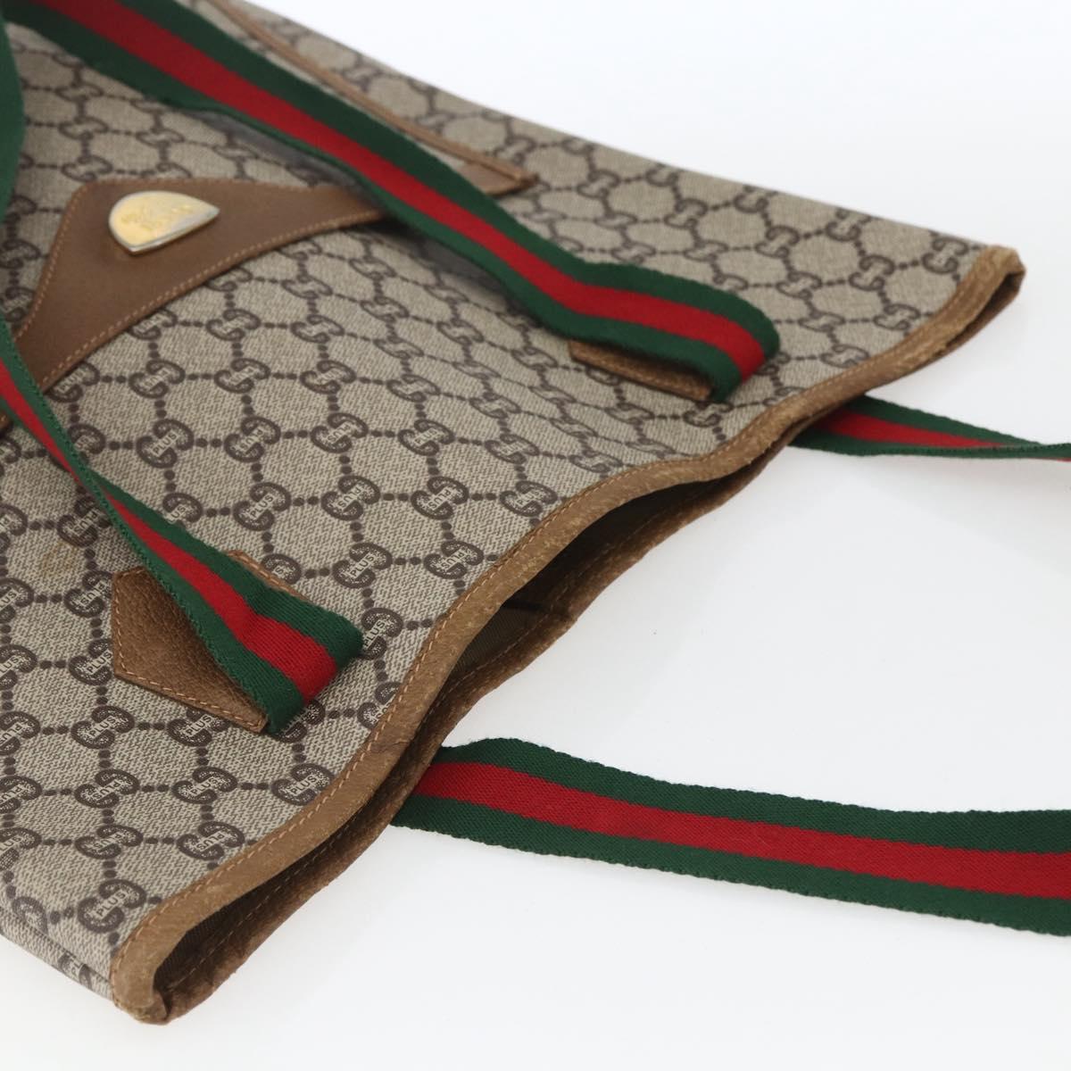GUCCI GG Plus Supreme Web Sherry Line Tote Bag PVC Beige Gold Auth 164831