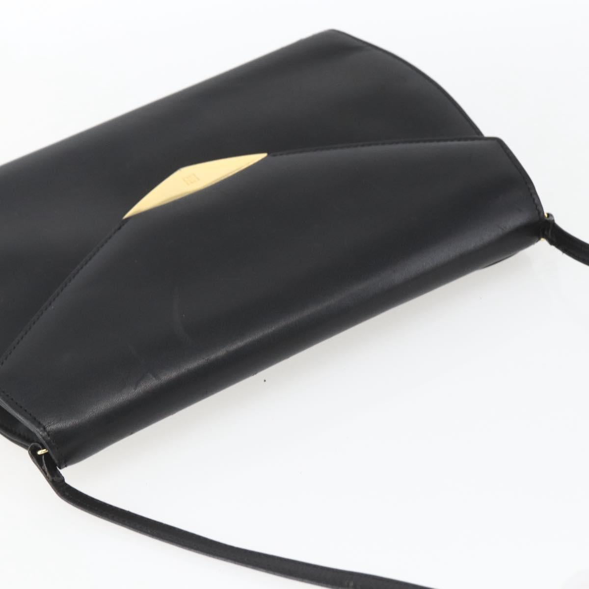 GIVENCHY Shoulder Bag Leather Black Gold Auth 164833