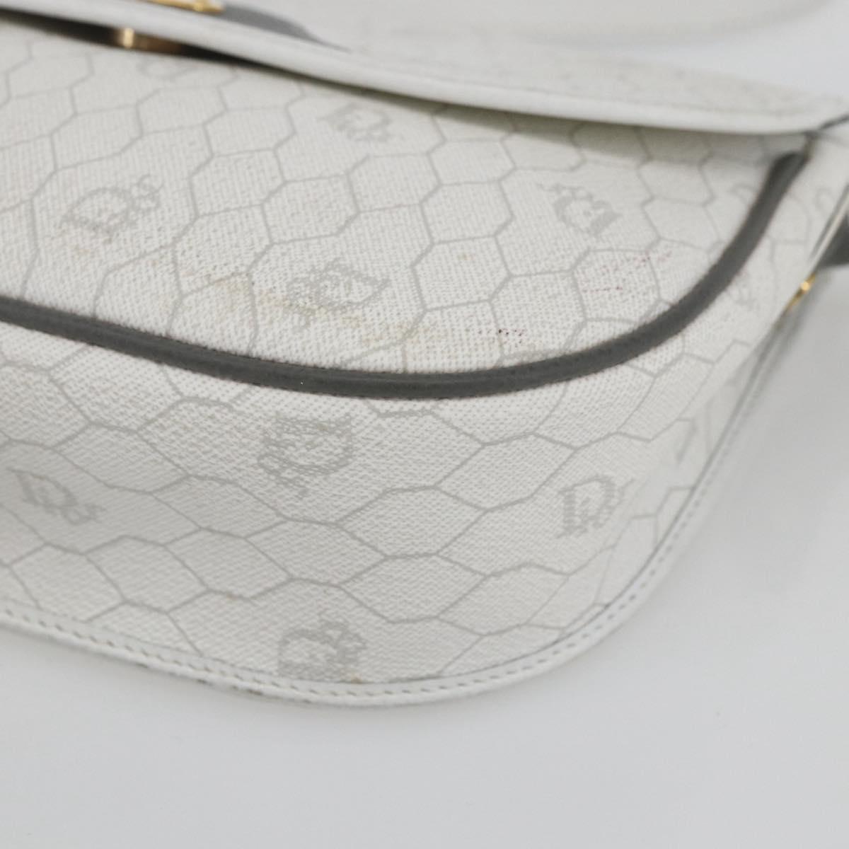 Christian Dior Honeycomb Canvas Shoulder Bag White Gold Auth 164834