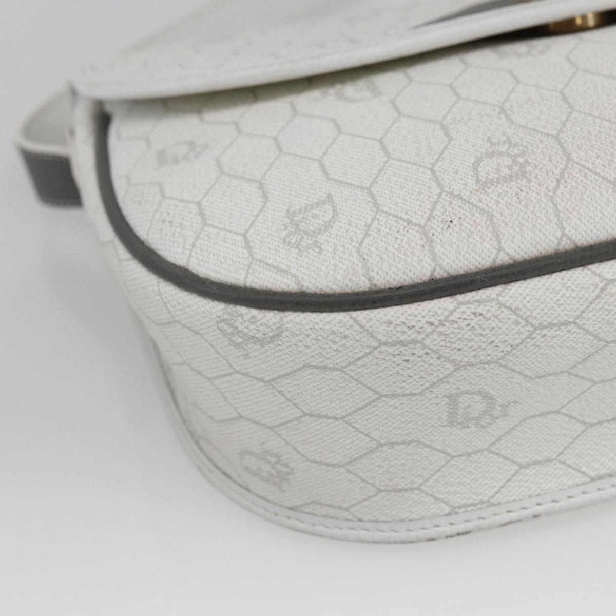 Christian Dior Honeycomb Canvas Shoulder Bag White Gold Auth 164834