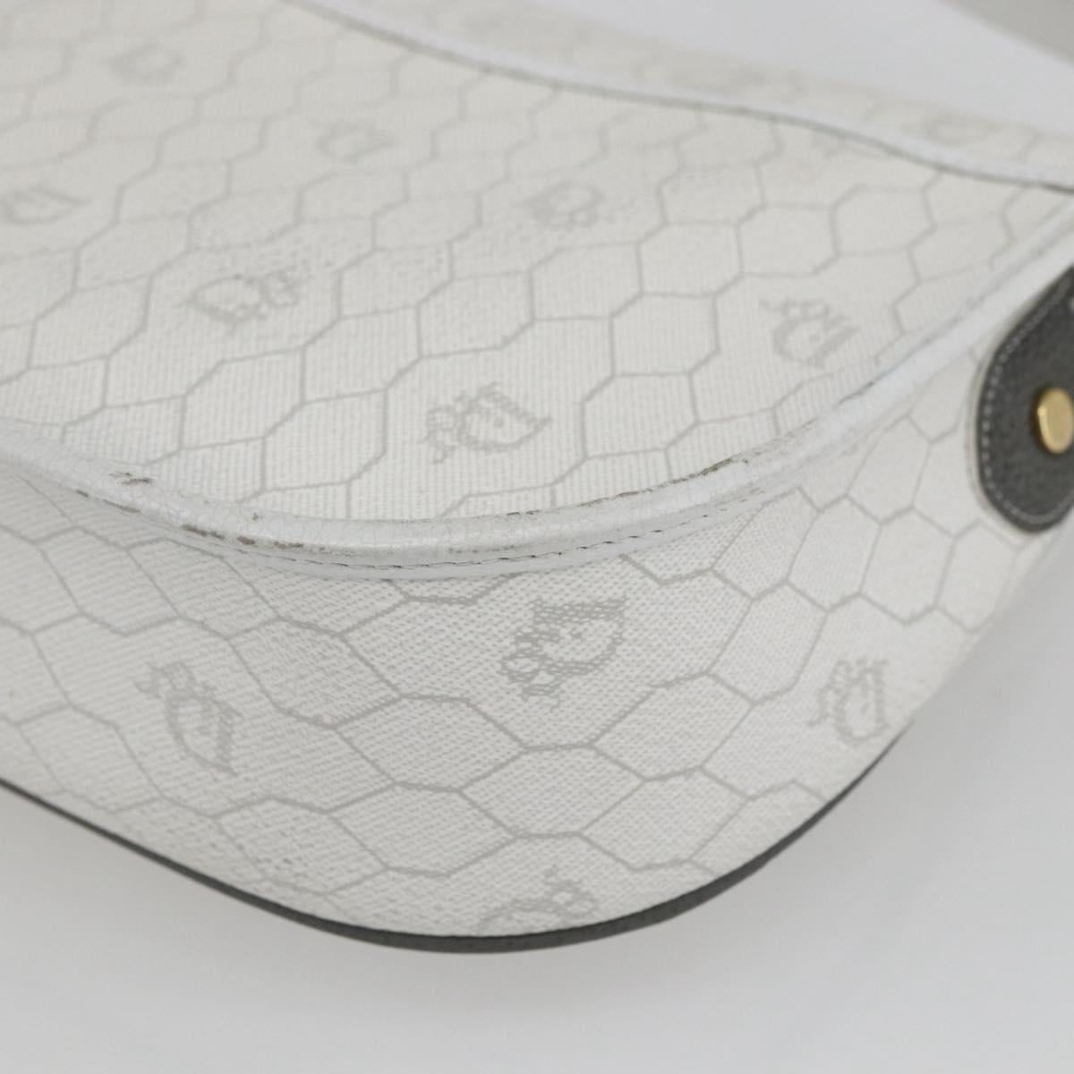 Christian Dior Honeycomb Canvas Shoulder Bag White Gold Auth 164834
