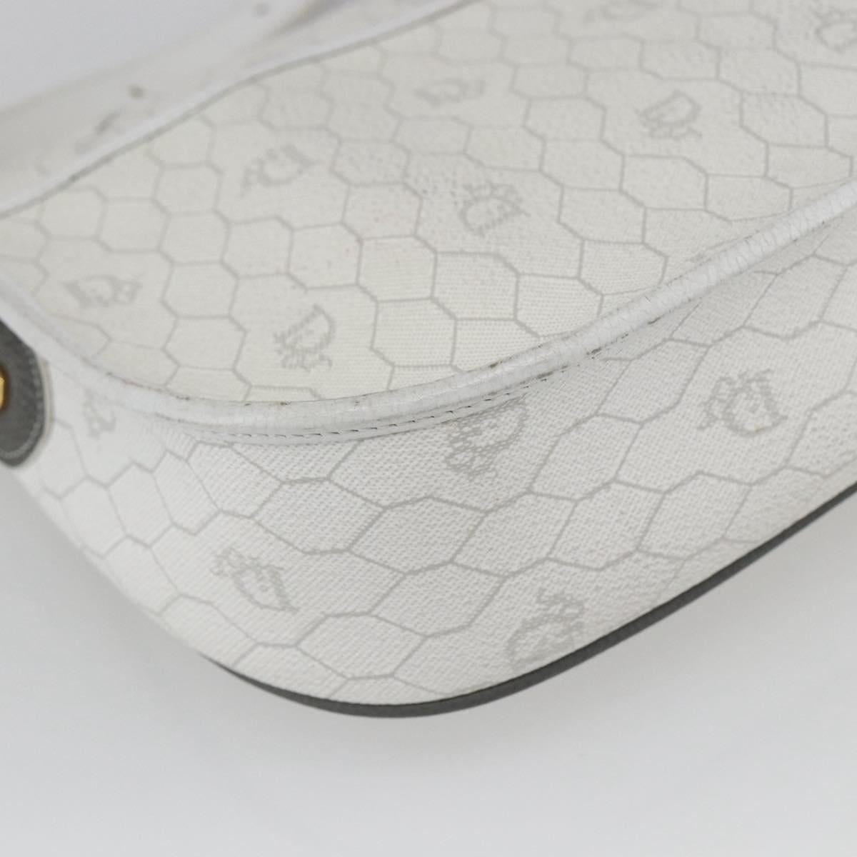 Christian Dior Honeycomb Canvas Shoulder Bag White Gold Auth 164834