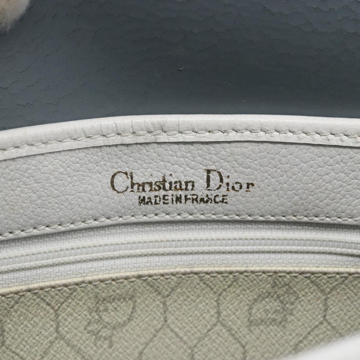 Christian Dior Honeycomb Canvas Shoulder Bag White Gold Auth 164834