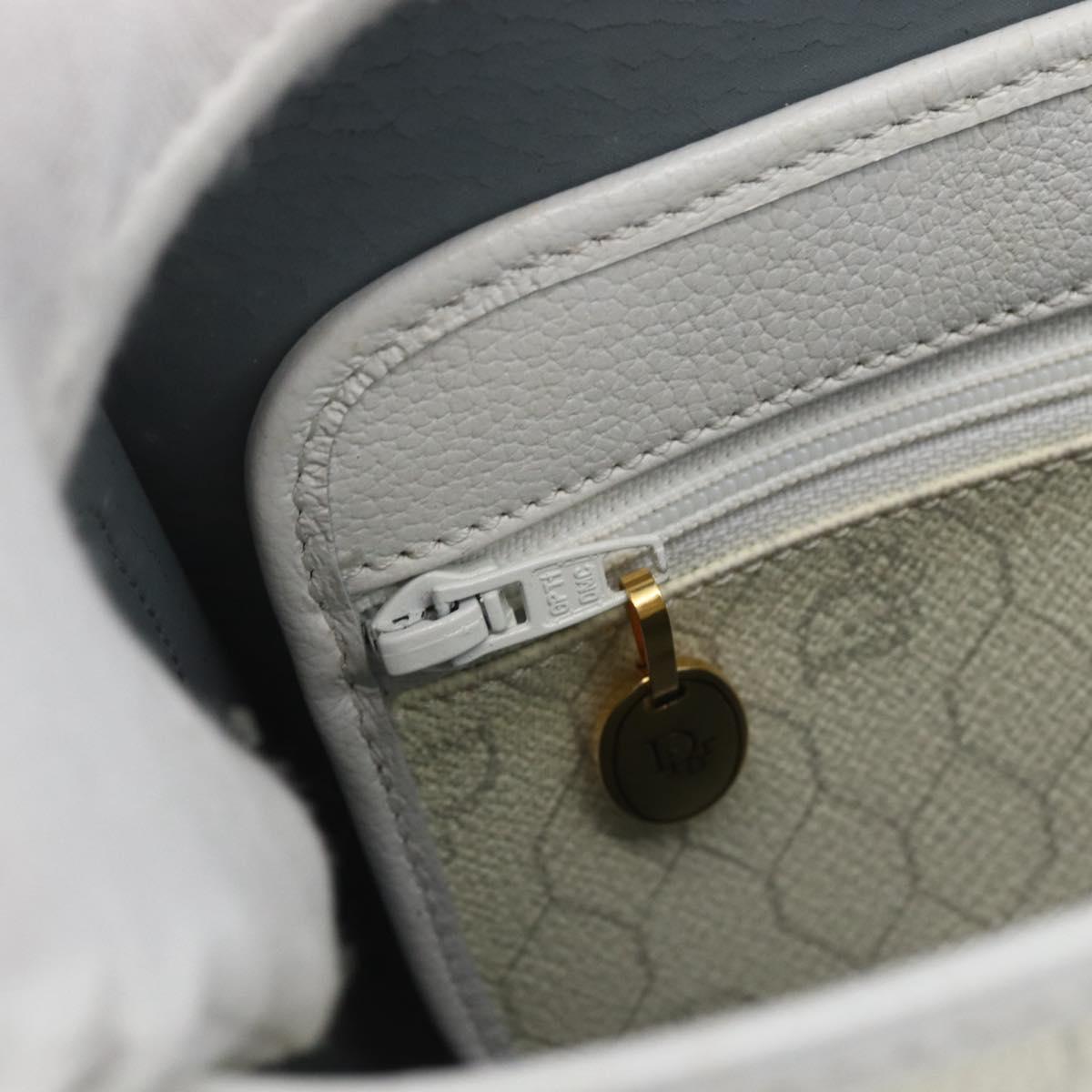 Christian Dior Honeycomb Canvas Shoulder Bag White Gold Auth 164834