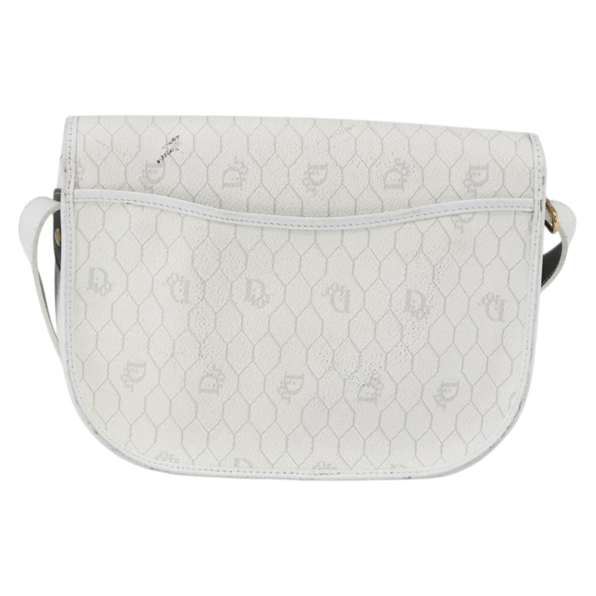 Christian Dior Honeycomb Canvas Shoulder Bag White Gold Auth 164834