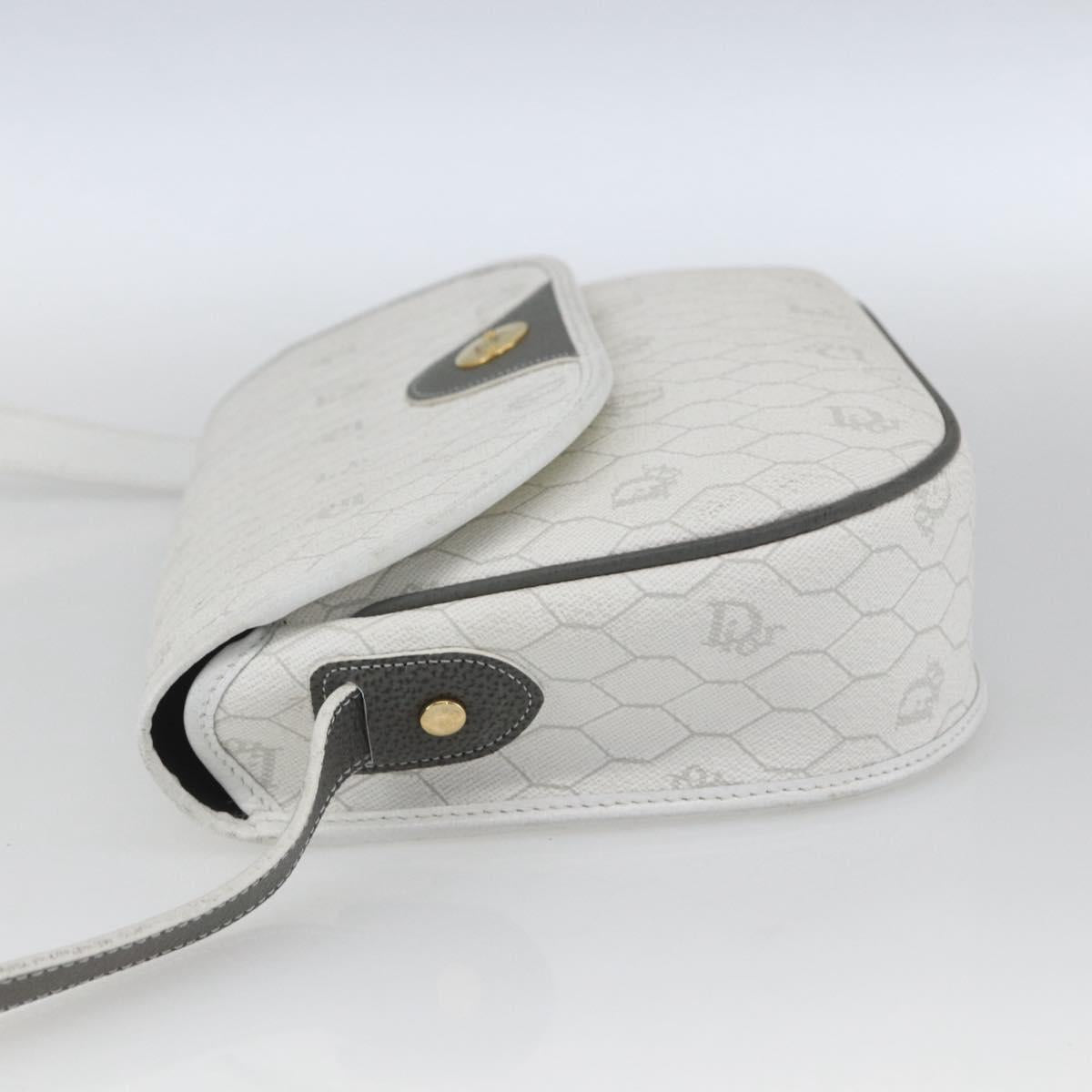 Christian Dior Honeycomb Canvas Shoulder Bag White Gold Auth 164834
