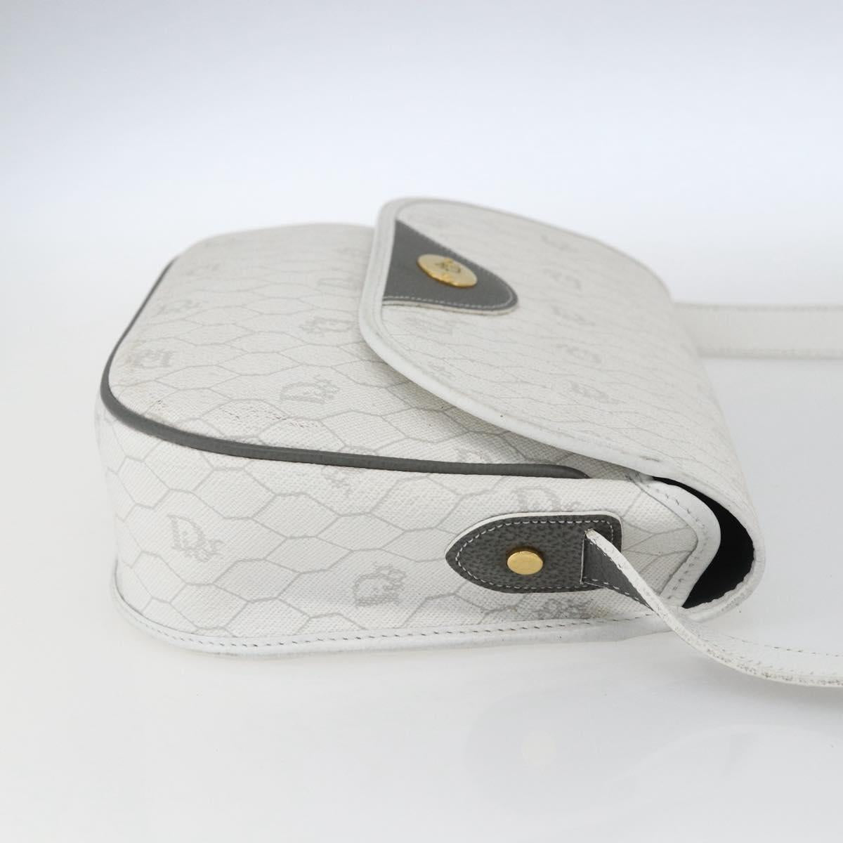 Christian Dior Honeycomb Canvas Shoulder Bag White Gold Auth 164834