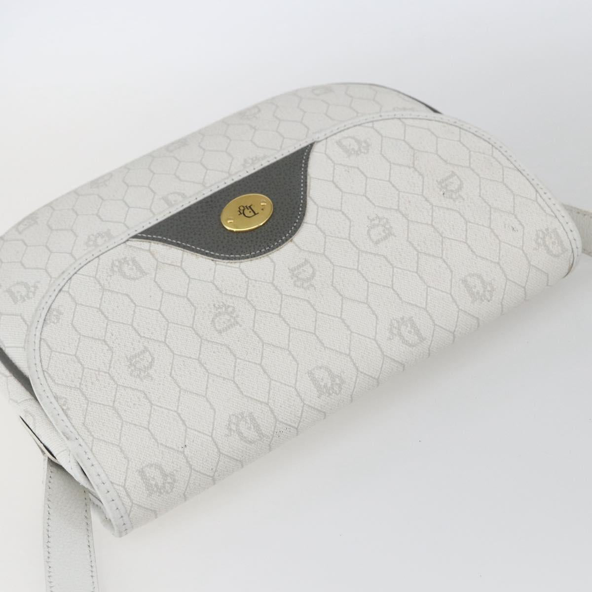 Christian Dior Honeycomb Canvas Shoulder Bag White Gold Auth 164834