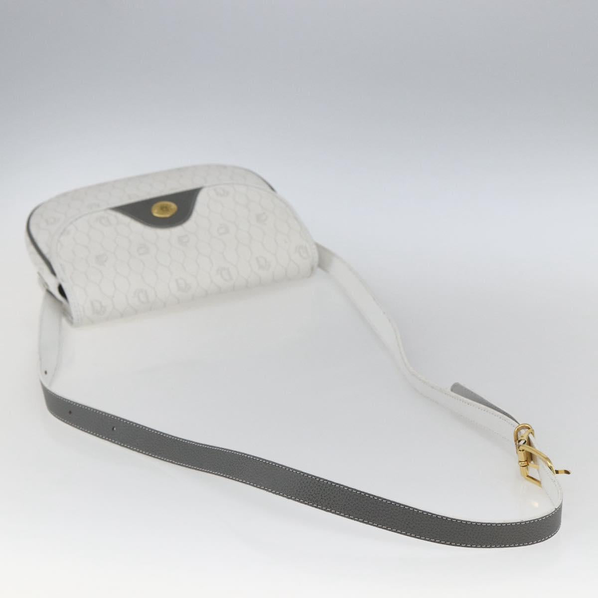 Christian Dior Honeycomb Canvas Shoulder Bag White Gold Auth 164834