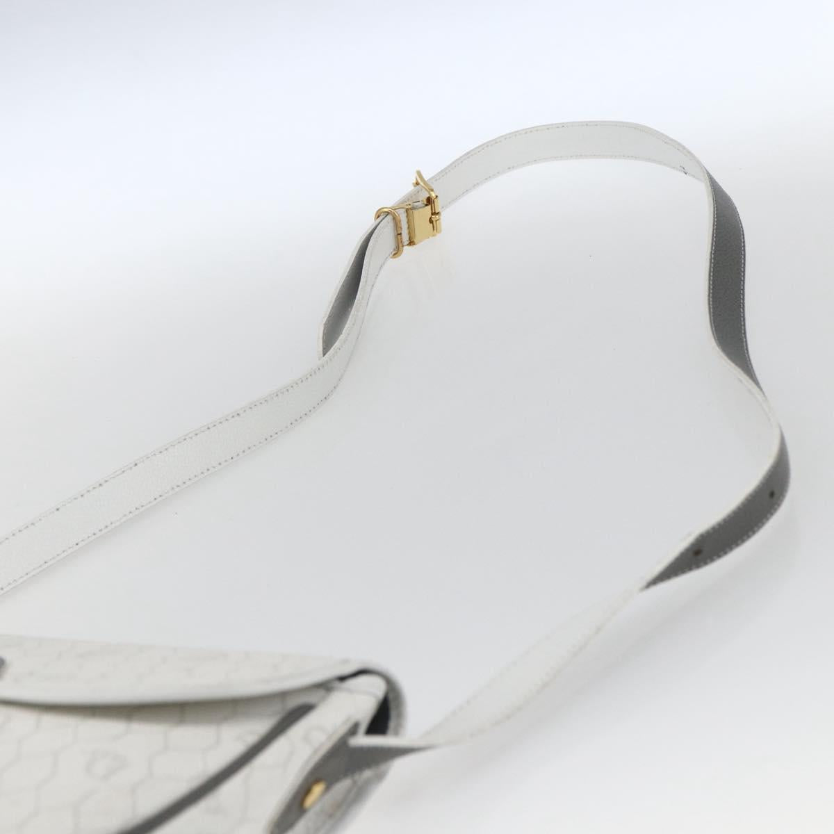 Christian Dior Honeycomb Canvas Shoulder Bag White Gold Auth 164834
