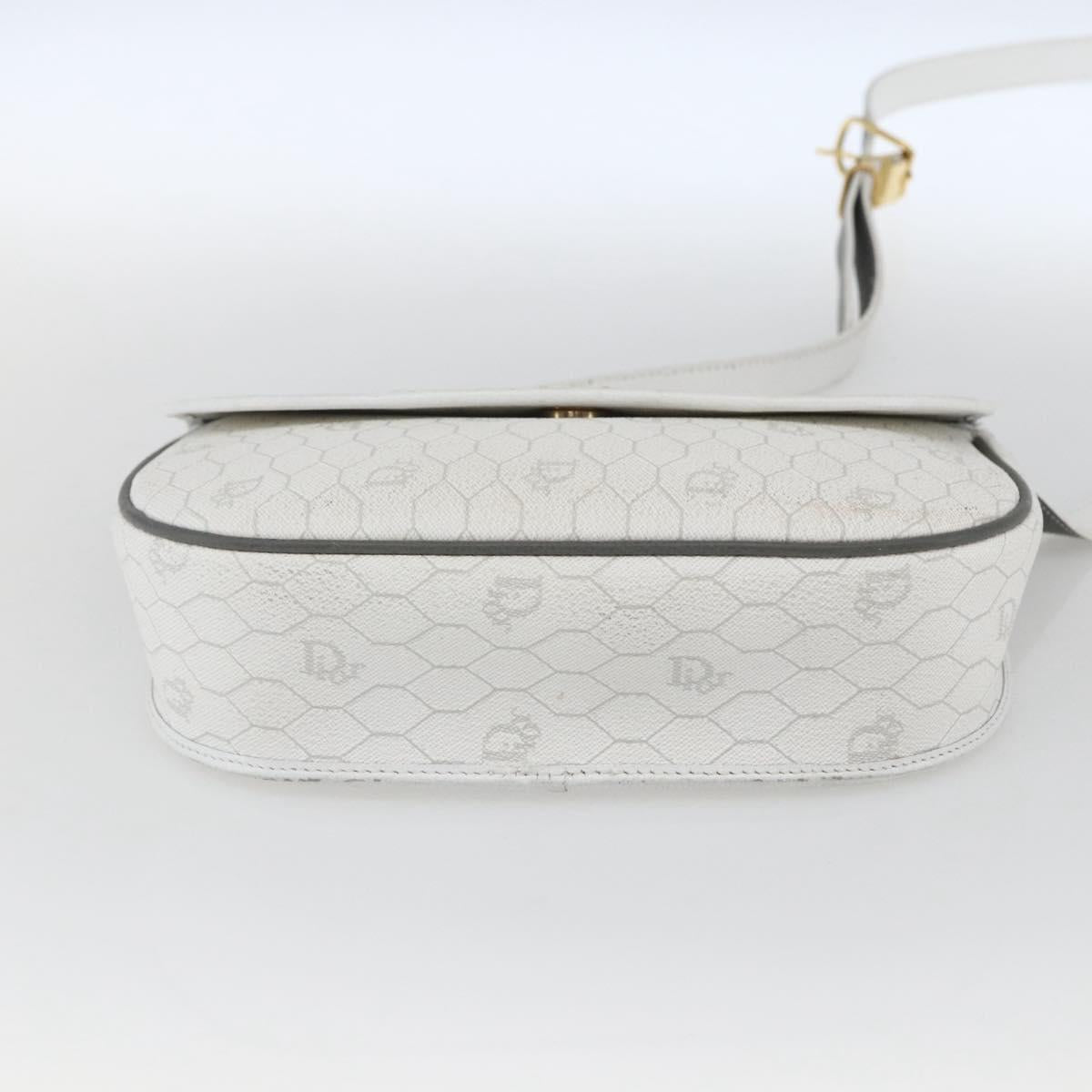 Christian Dior Honeycomb Canvas Shoulder Bag White Gold Auth 164834