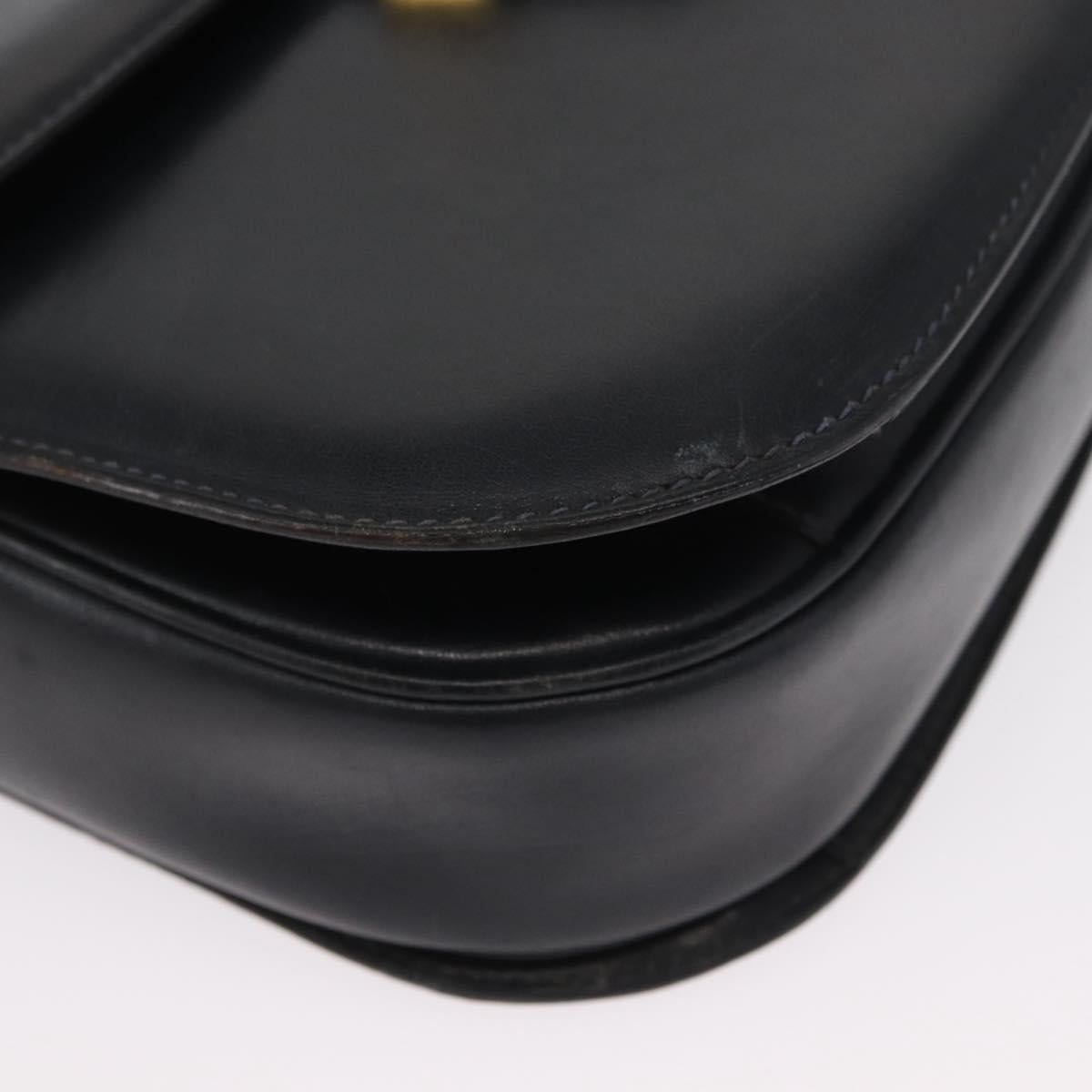 GUCCI Shoulder Bag Leather Navy Gold Auth 164835