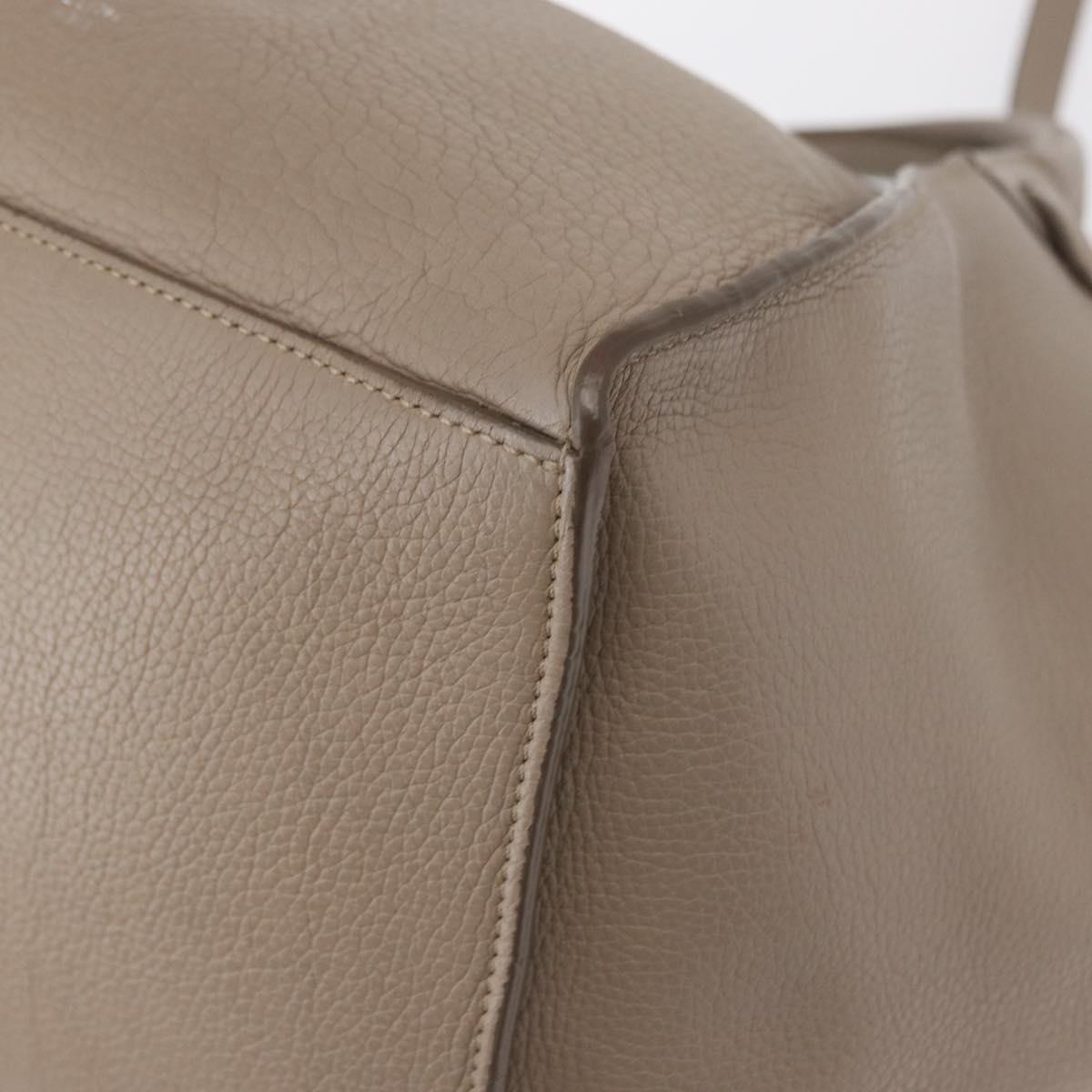 CELINE Big bag Small Hand Bag Leather Beige Silver Auth 164836