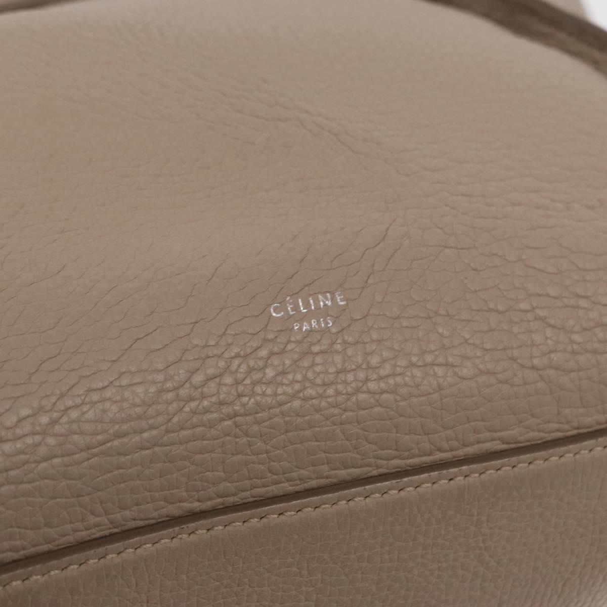 CELINE Big bag Small Hand Bag Leather Beige Silver Auth 164836
