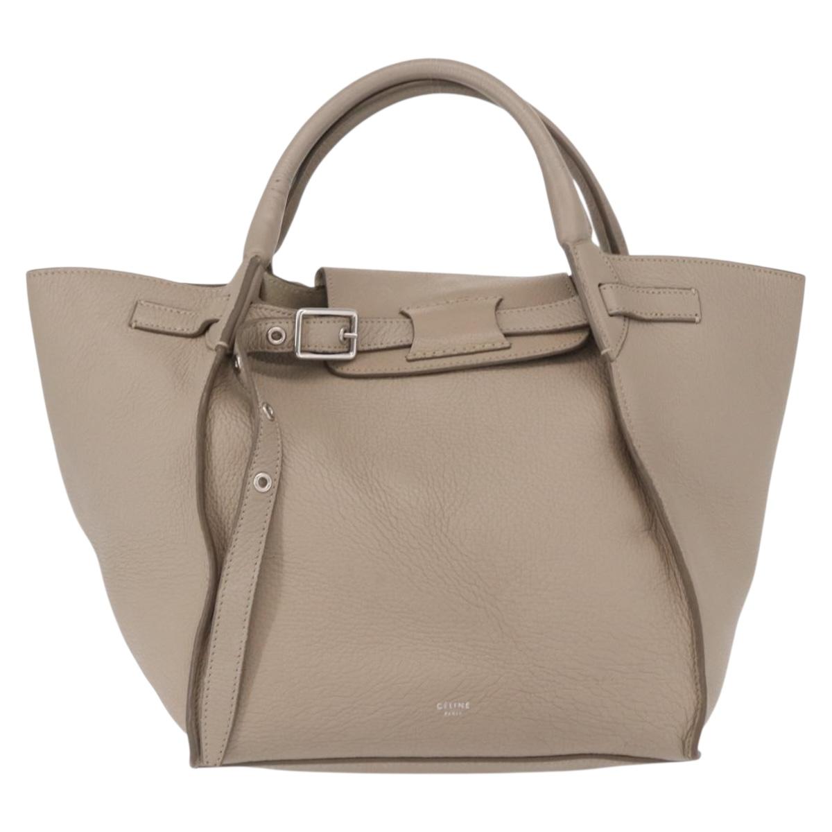 CELINE Big bag Small Hand Bag Leather Beige Silver Auth 164836