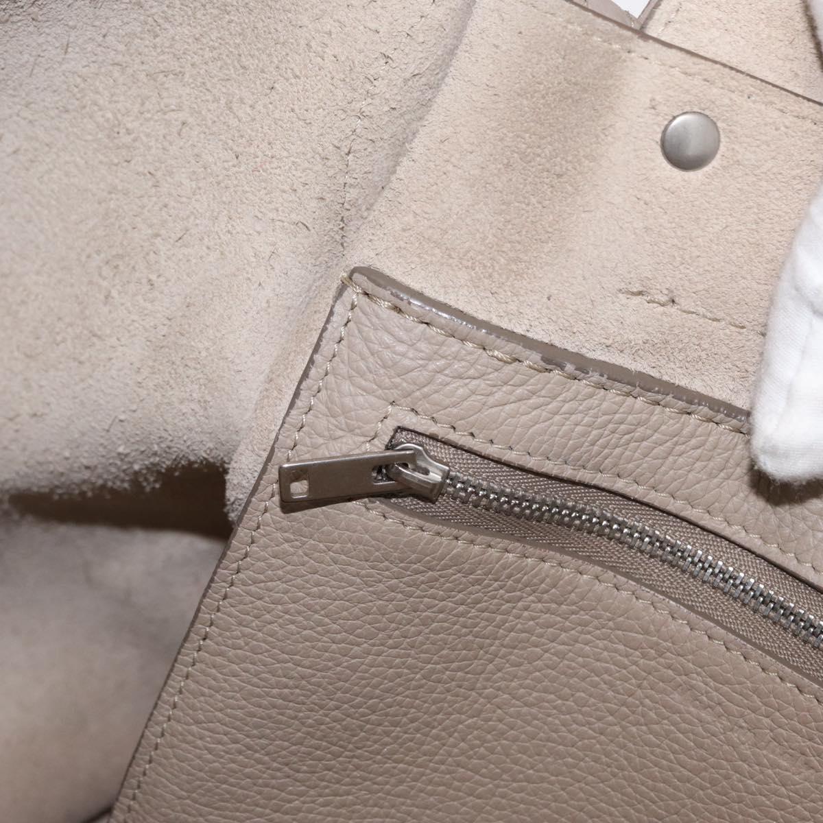CELINE Big bag Small Hand Bag Leather Beige Silver Auth 164836