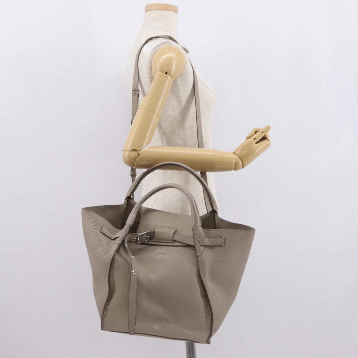 CELINE Big bag Small Hand Bag Leather Beige Silver Auth 164836