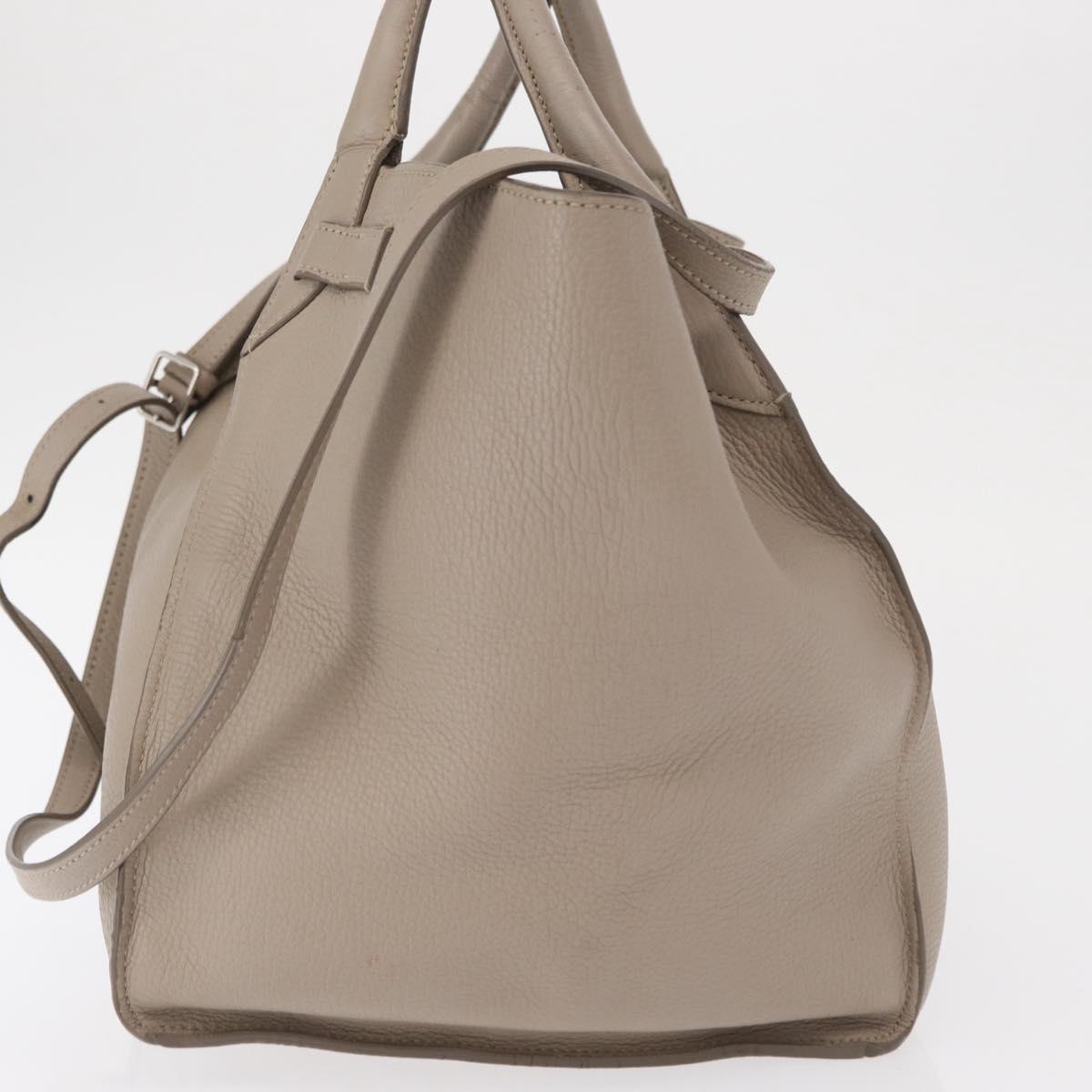 CELINE Big bag Small Hand Bag Leather Beige Silver Auth 164836