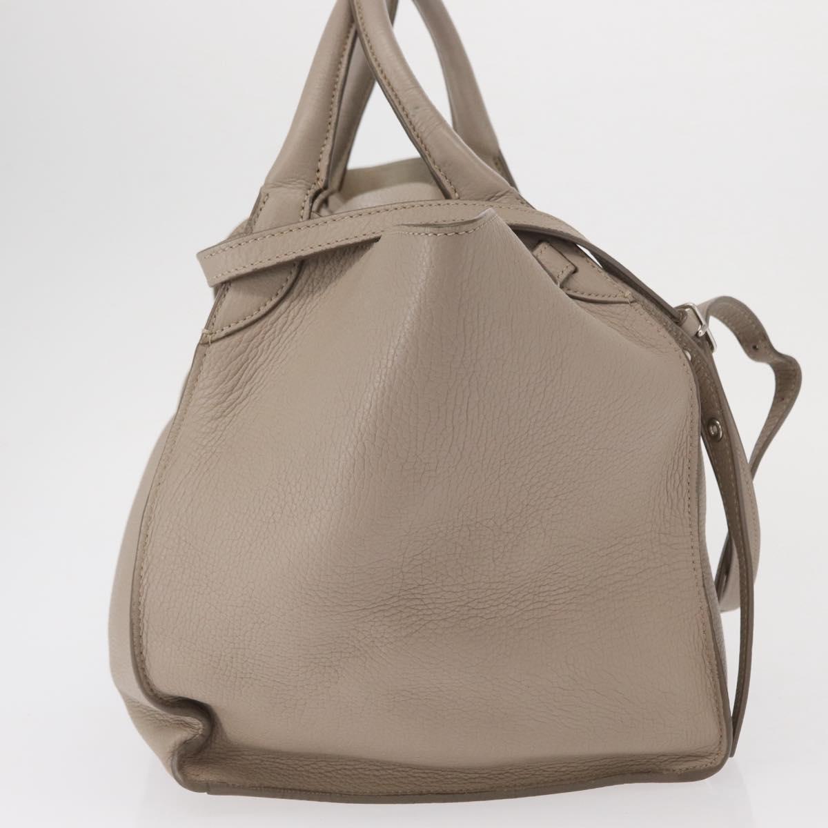 CELINE Big bag Small Hand Bag Leather Beige Silver Auth 164836