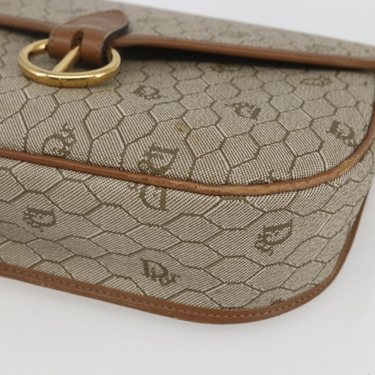 Christian Dior Honeycomb Canvas Shoulder Bag Beige Gold Auth 164839