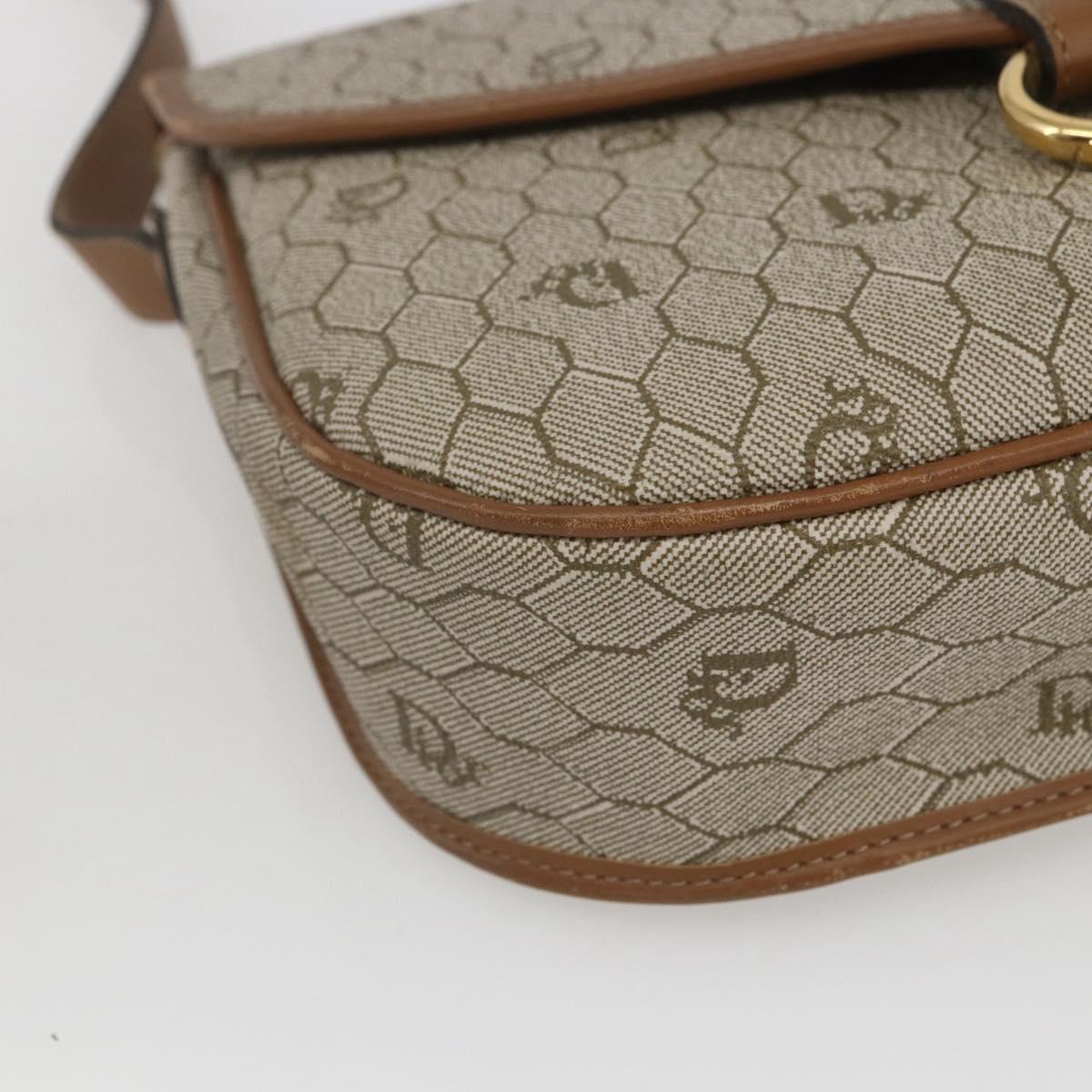Christian Dior Honeycomb Canvas Shoulder Bag Beige Gold Auth 164839