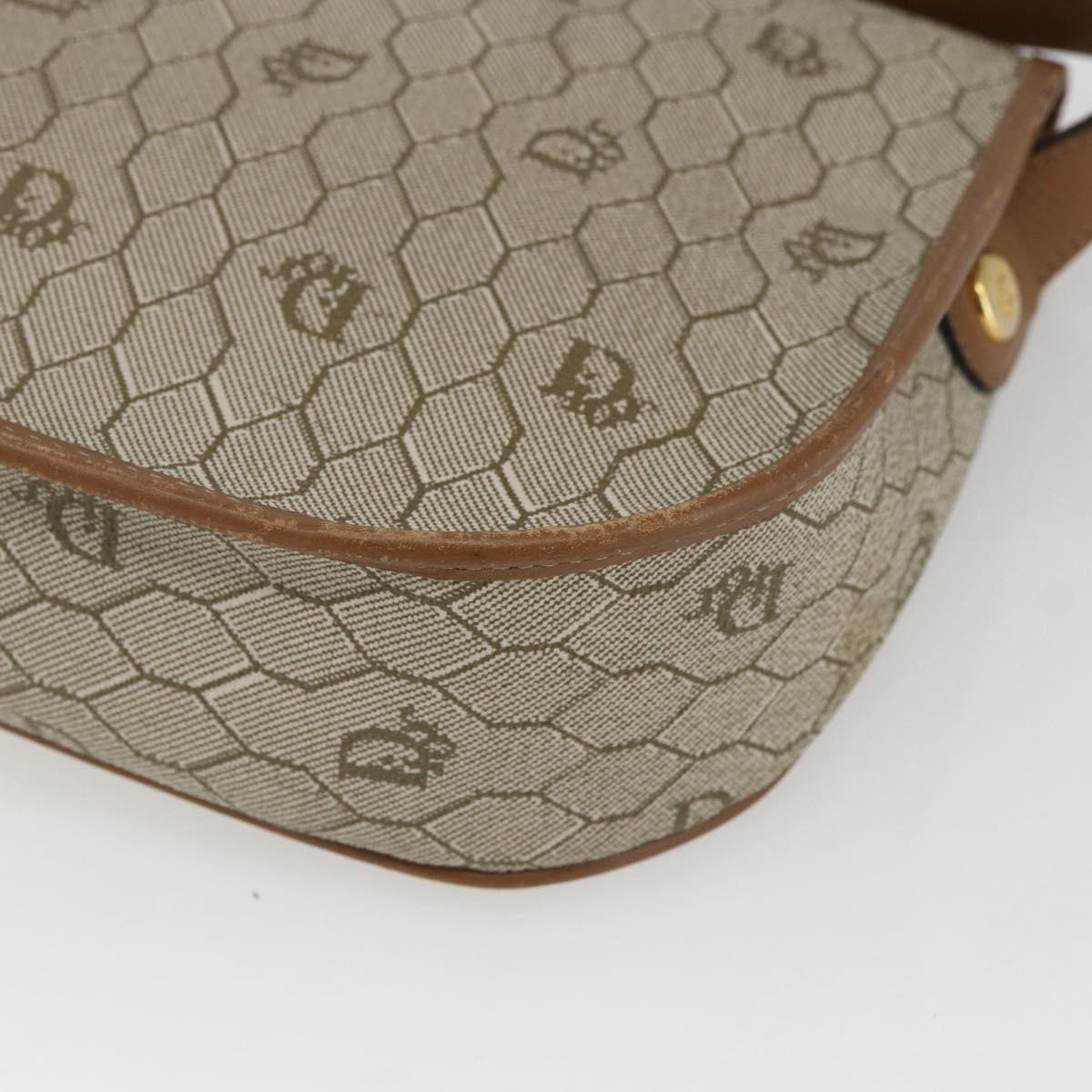 Christian Dior Honeycomb Canvas Shoulder Bag Beige Gold Auth 164839